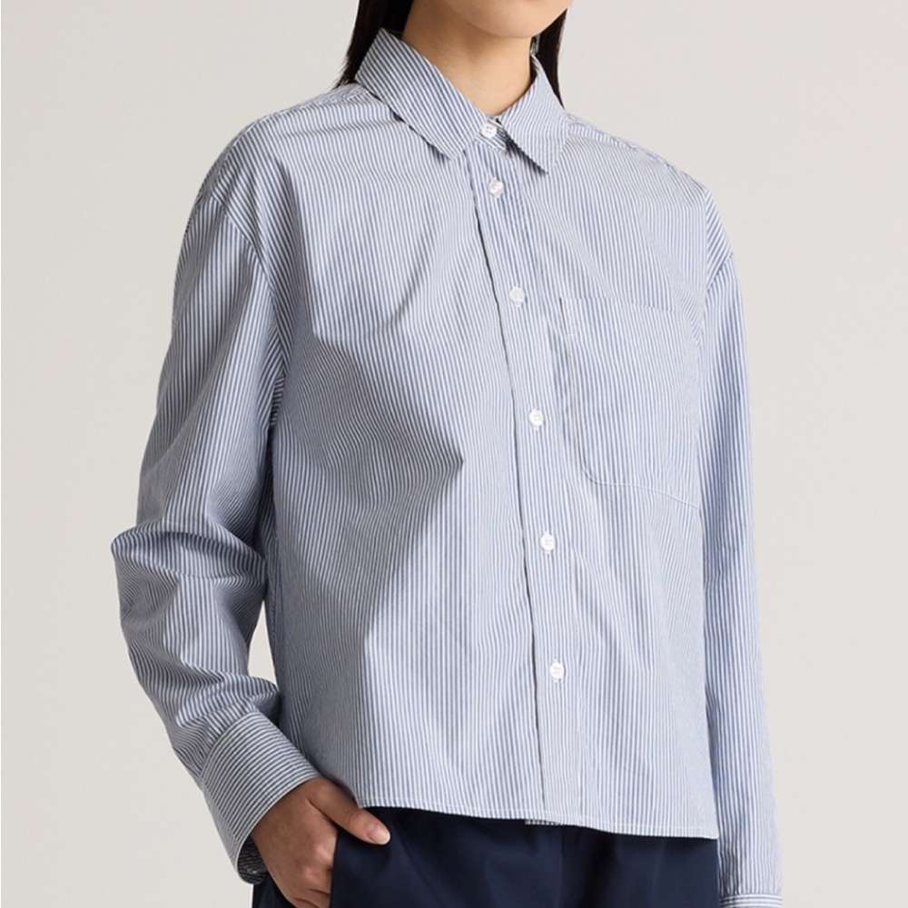 Quince Women's Blue Striped Button Down Shirt